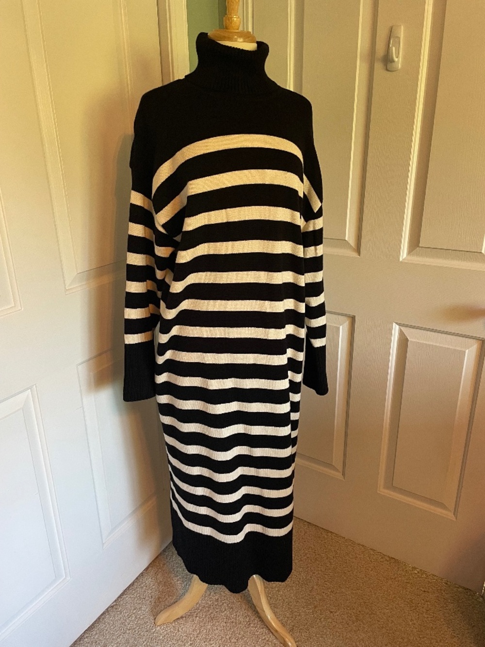 Zara Black & White Striped Knit Maxi Sweater Dress - Large